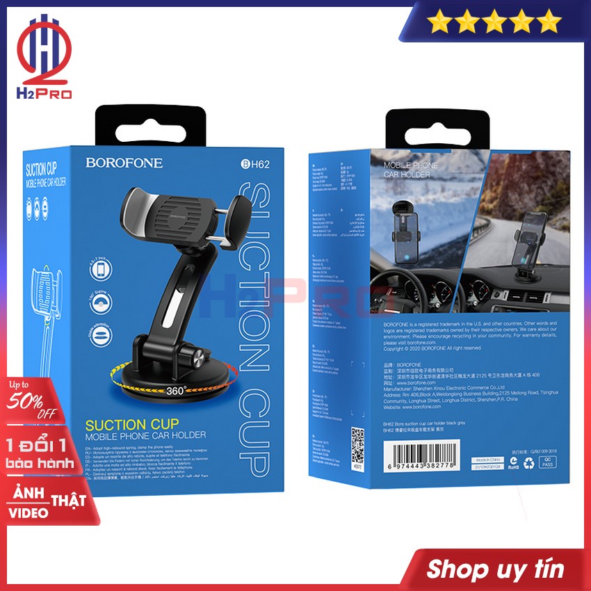 Giá Đỡ Điện Thoại Ô Tô 360 Độ Borofone Bh62 Hít Kính, Kẹp Điện Thoại Ô Tô Gắn Taplo Kính Đa Năng Cao Cấp-H2Pro Tech