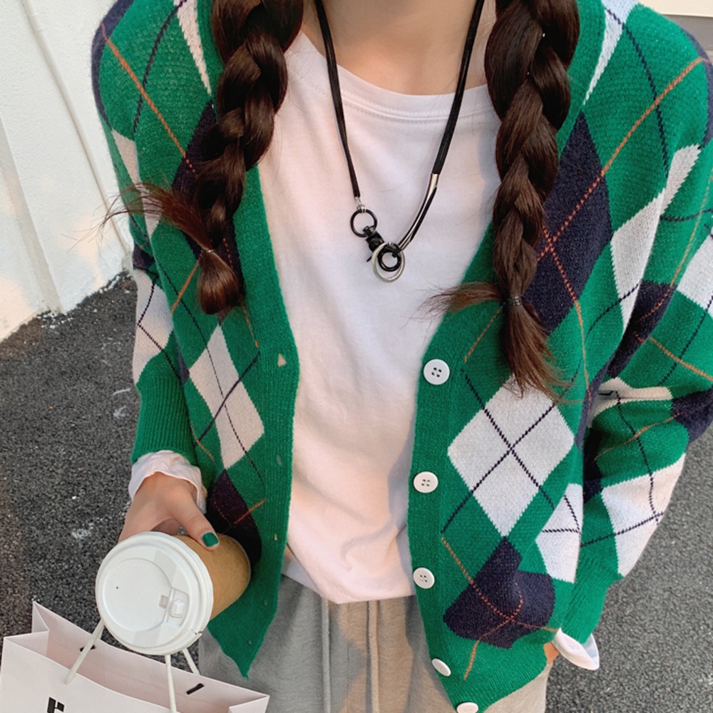 Áo khoác cardigan dệt kim Pure Cube tay dài màu sắc thời trang retro