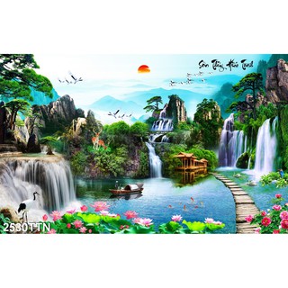 TRANH DÁN TƯỜNG 3D SƠN THUỶ HỮU TÌNH THÁC NƯỚC ĐẸP NHIỀU MẪU - TRANH NON NƯỚC HỮU TÌNH