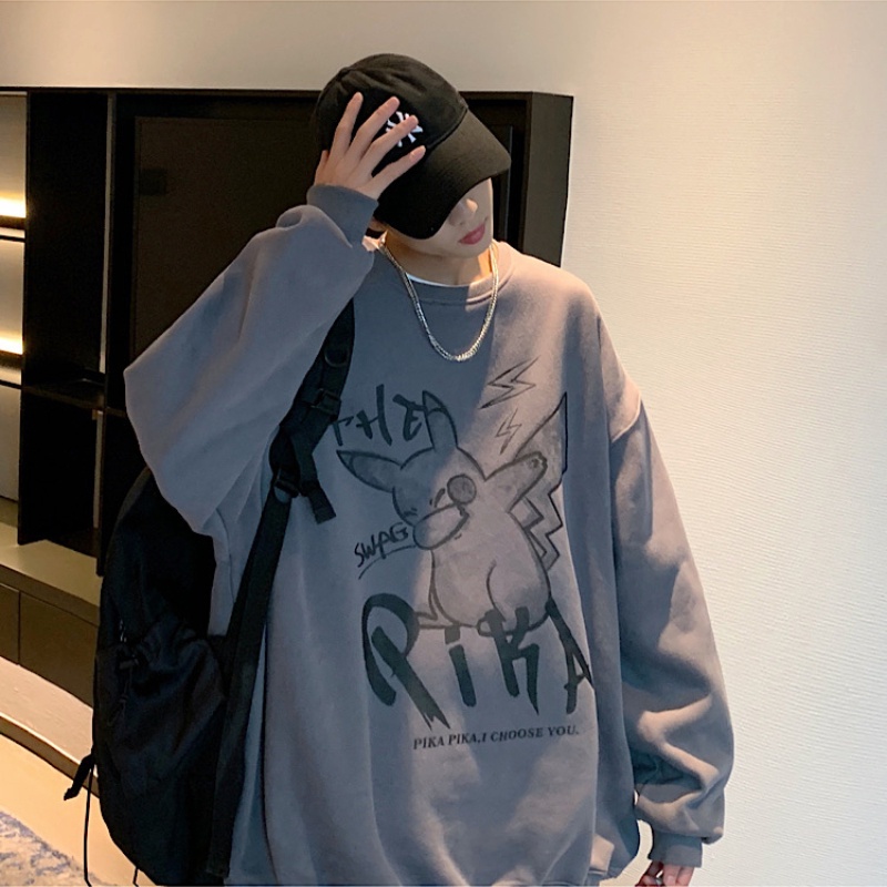 Áo thun sweater cổ tròn tay dài dáng rộng thời trang thu đông mới 2021 cho nam