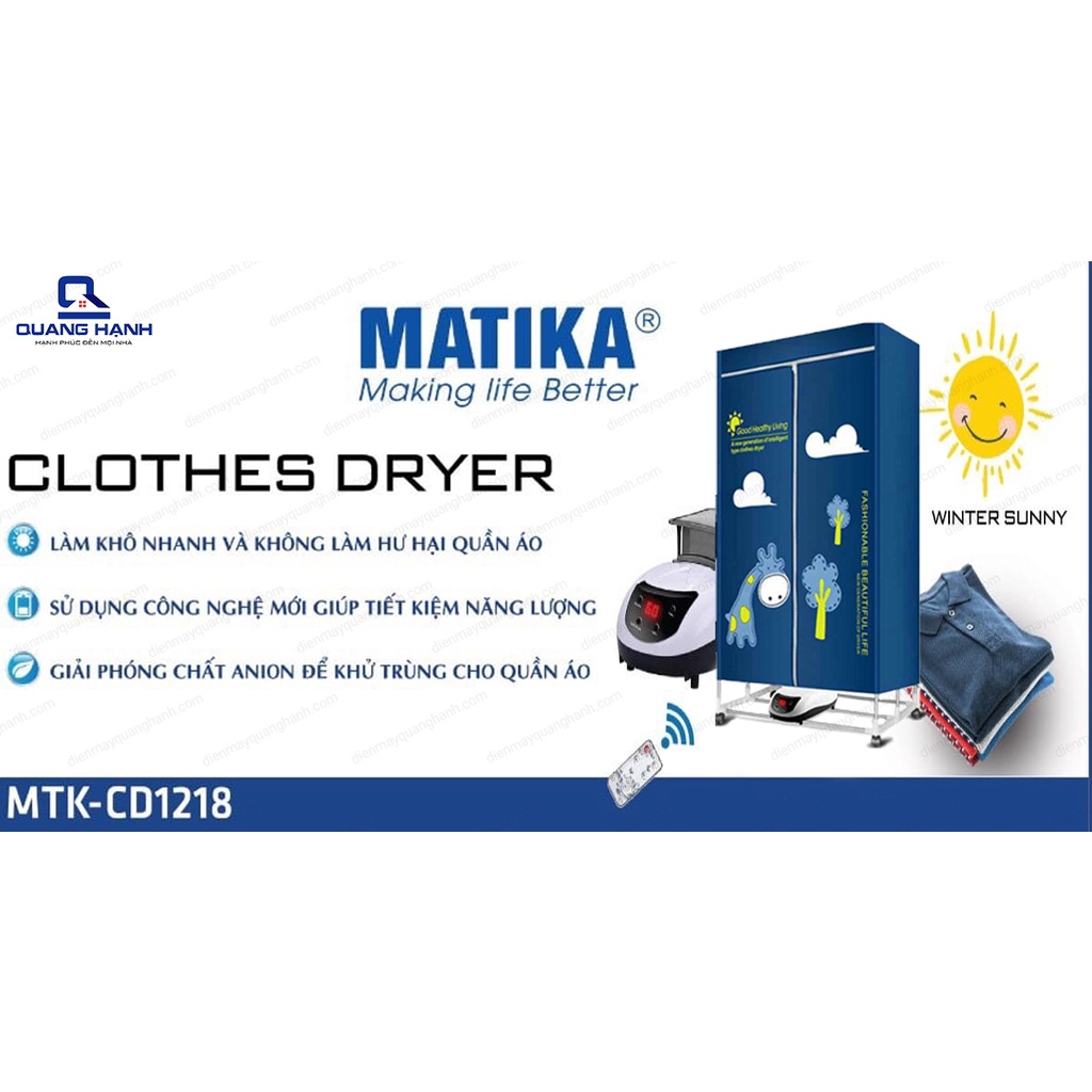 Tủ sấy quần áo Matika MTK-CD1218 có điều khiển