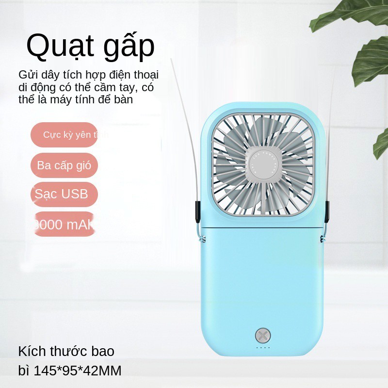 ☎✒Quạt gấp usb đa năng dự phòng điện giá đỡ thoại di động treo cổ mini để bàn cầm tay