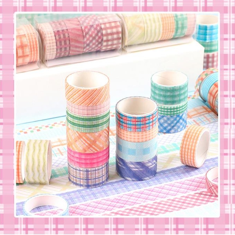 Set 5 cuộn băng dính washi RUIXIANG họa tiết kẻ sọc trang trí đa năng