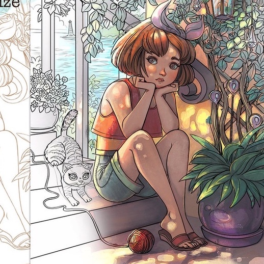 Line art tranh tô màu nước combo 8 tranh, giấy dầy đẹp