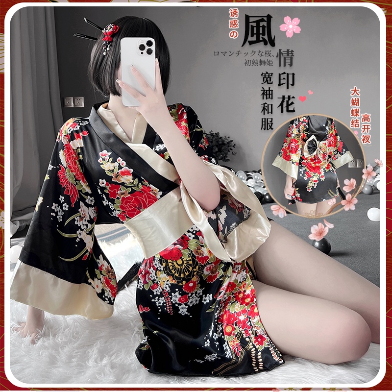 Đồ ngủ Dáng Dài Vải Voan In Hoa Kiểu Kimono Nhật Bản Dễ Thương Cho Bạn Gái