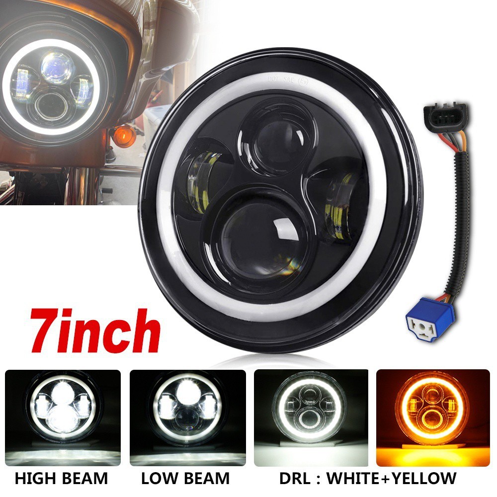 UNI-SHINE Đèn pha LED mắt thiên thần màu sắc trắng/ vàng 7inch kèm đầu nối H4 H13 dành cho xe máy xe tải