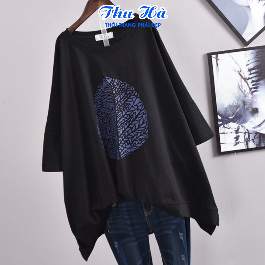 Áo phông unisex freesize Thu Hà áo thun form rộng tay lỡ chất liệu mềm mát co giãn in hình Lá Cây
