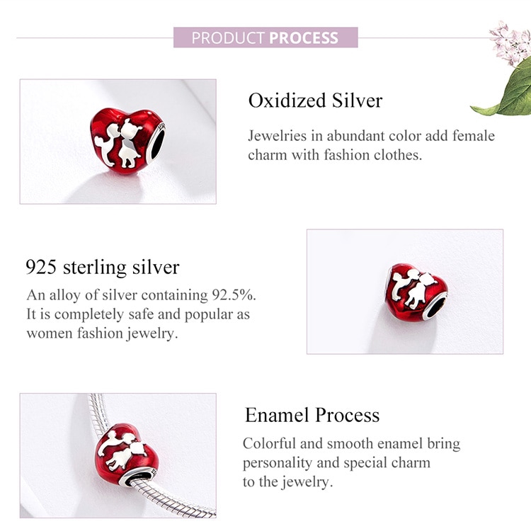 Hạt Xỏ Bạc 925 Làm Vòng Tay Bamoer Hình Trái Tim Cho Nữ