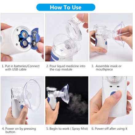 Máy Xông Mũi Họng Cho Trẻ Em Và Người Lớn ，Máy Xông Khí Hen Suyễn Mini Cầm Tay Có Thể Sạc Lại Tiện Dụng Cho Gia Đình, Máy khí dung, Máy xông mũi họng. Điều trị viêm phế quản, viêm phổi, viêm xoang, Họng Cầm Tay Không Gây Tiếng Ồn Mesh Nebulizer