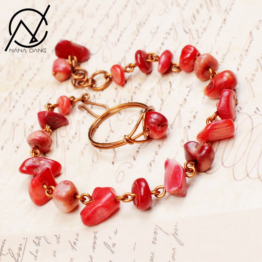 Bộ Vòng Nhẫn San Hô Đỏ Thiên Nhiên Mang May Mắn