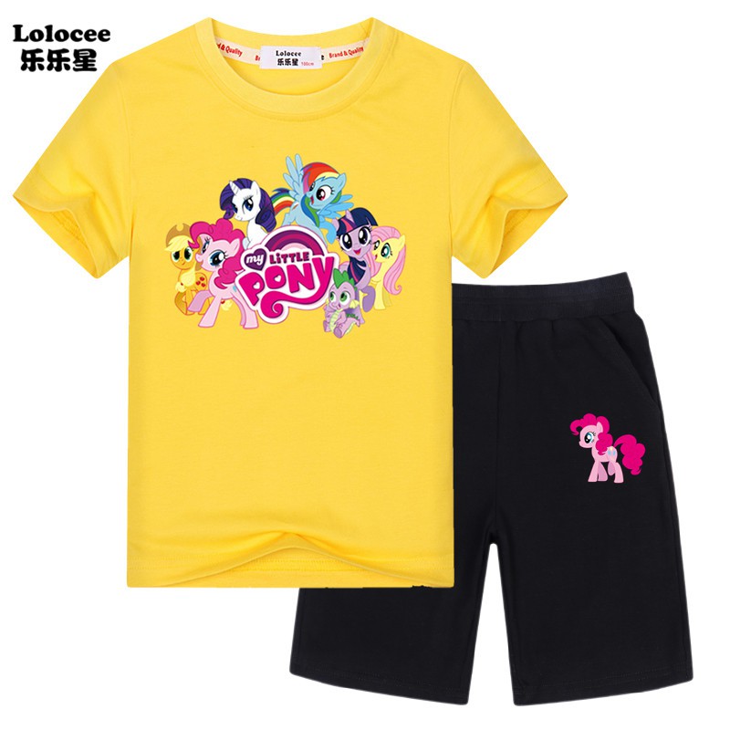 MY LITTLE PONY Bộ Quần Áo 2 Mảnh Áo Thun + Quần Short Hình Ngựa Một Sừng Cho Bé Gái