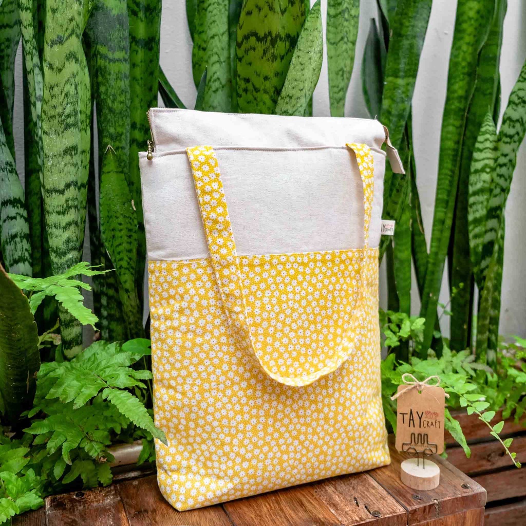 Túi tote vải có khóa miệng đựng được laptop - Túi xách vải canvas linen handmade đi làm đi học tiện lợi