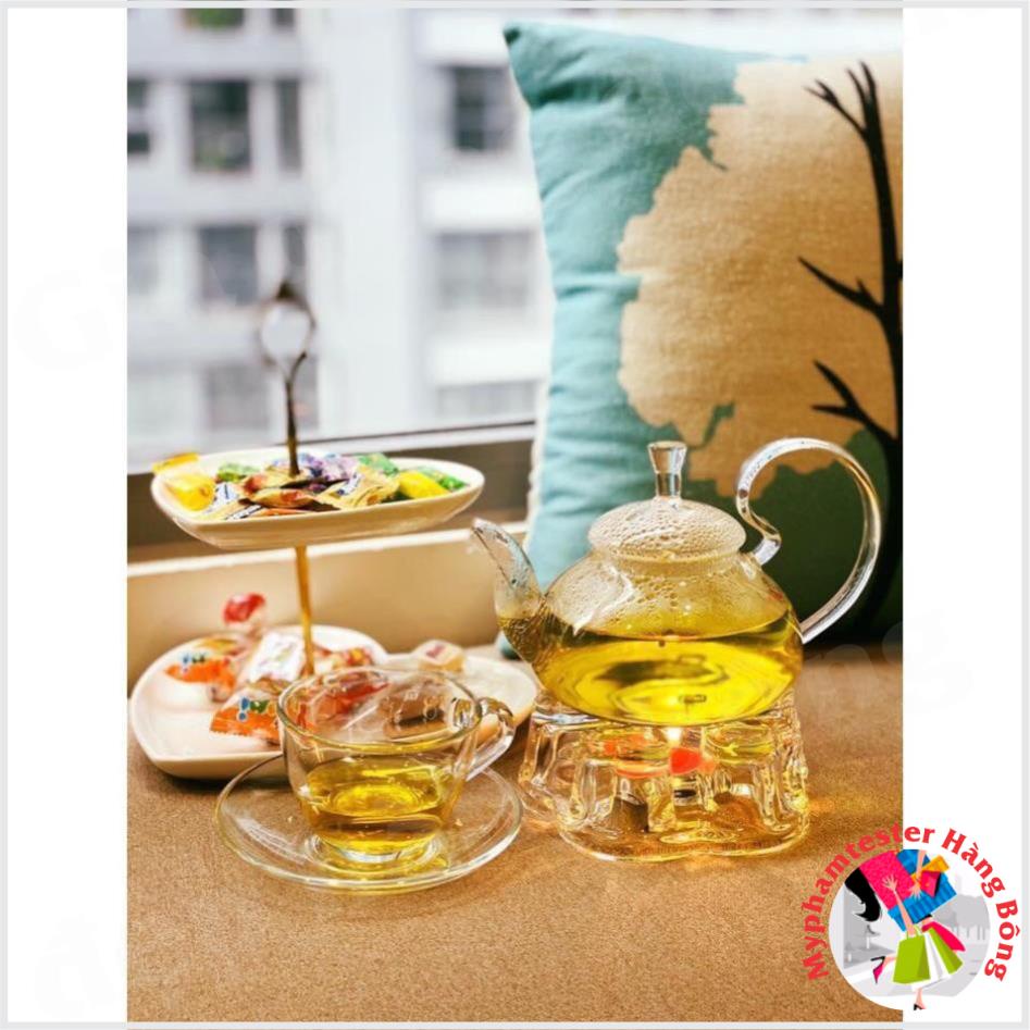 Bộ tách trà thủy tinh 600ml kèm đế nến, 6 ly và 6 đĩa