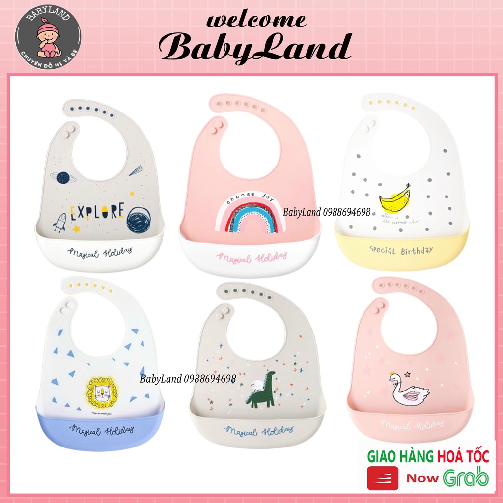 Yếm ăn dặm có máng hứng được làm từ silicon cao cấp chống thấm mốc BABYLAND