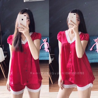 Bộ ngủ lụa viền ren cho nữ