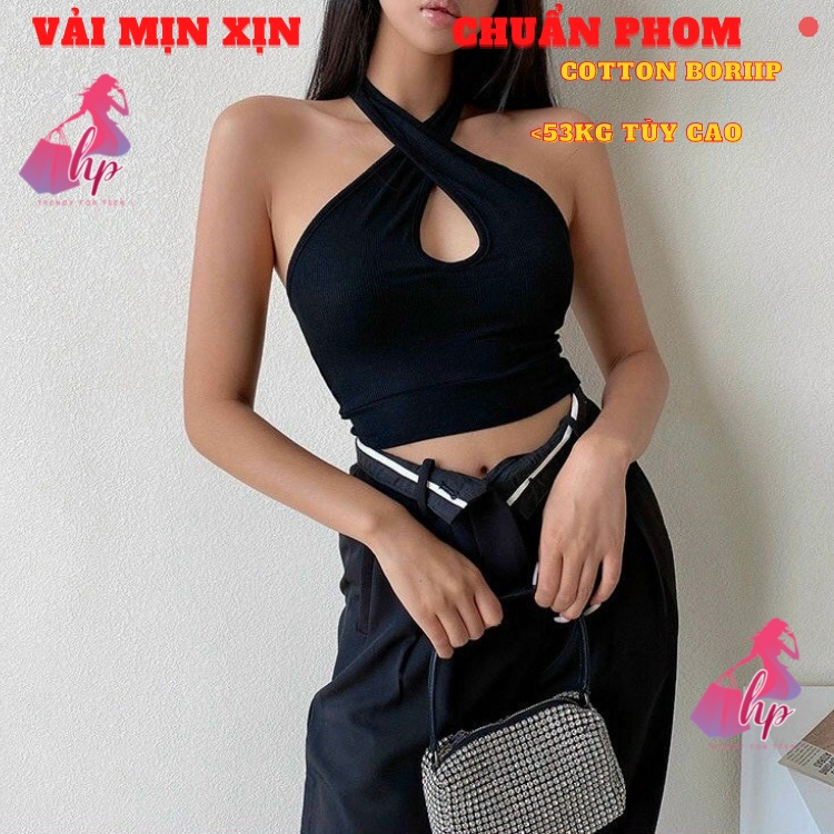 Áo croptop nữ ôm body dây chéo cổ thun borrip phong cách kiểu hàn quốc cực dễ thương mẫu mới 2020 mã A143