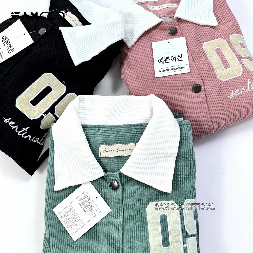 Áo khoác NHUNG bomber CÀI NÚT freesize SAM CLO form rộng nam nữ unisex mặc cặp - couple CÓ CỔ thêu số 09