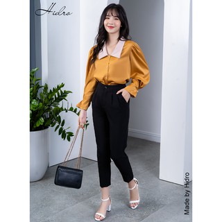 HIDRO Set áo lụa gân phối quần baggy