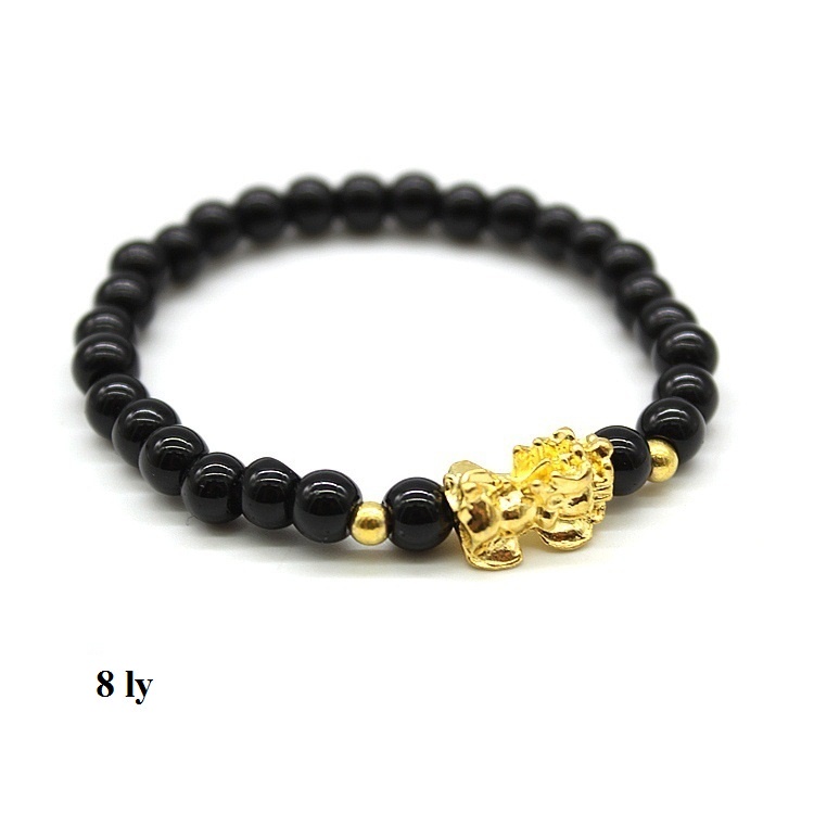 Vòng tay Tỳ Hưu hạt tròn mạ vàng,mang lại may mắn,tài lộc,Hạt đen đều, tròn, bóng đẹp.để trấn nhà, tránh tà khí,phát tài
