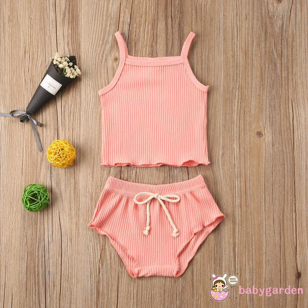 Set áo 2 dây + quần short kẻ sọc dành cho bé gái