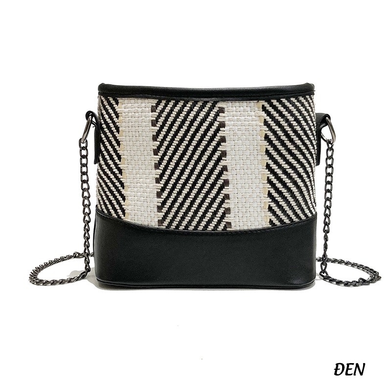 Túi Cói Vân Sọc Phối Da Khóa Kéo Cực Hot