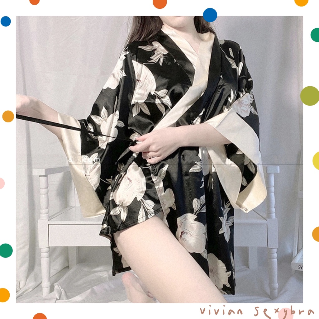 🌺Sexy đồ ngủ🌺Kimono Nhật Bản Cosplay Đồ lót đầm ngủ +quần lót Freesize 40-65kg--Không socks--020
