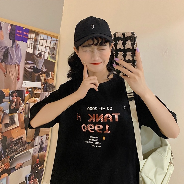 Áo Thun Ngắn Tay Dáng Rộng In Chữ Cá Tính Dễ Phối Đồ