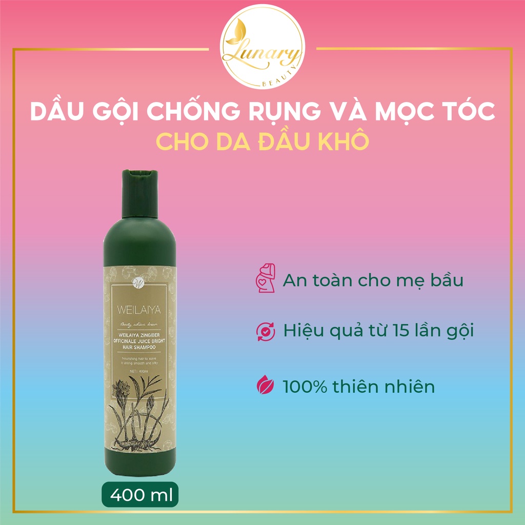 Dầu Gội Gừng Weilaiya Chính Hãng Ngăn Rụng Tóc Kích Mọc Tóc Hà Thủ Ô Tem Màu Nâu 400ml - Lunary Beauty