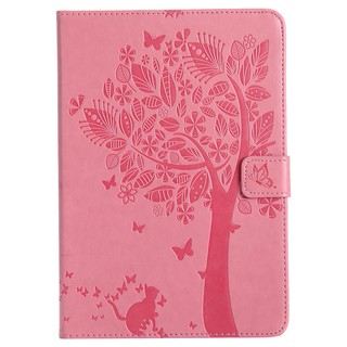 Bao da dập nổi sang trọng họa tiết cây và mèo cho Apple iPad mini 1 2 3