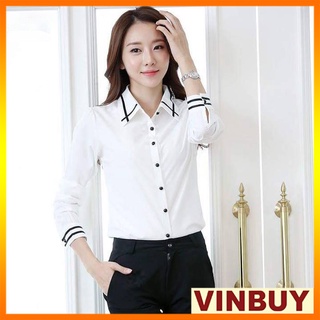 Áo sơ mi kiểu nữ dây viền VINBUY phong cách Hàn Quốc