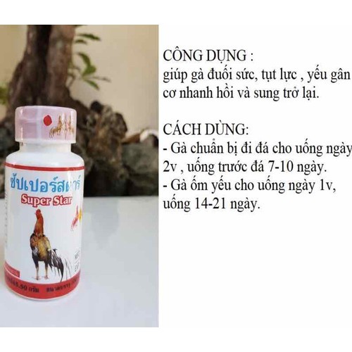 Super Star đỏ[lọ 100v]Bồi bổ gân gối,Tăng cường chức năng gân cho gà đá-thuố c nuôi gà đá Thái Lan số 1 hiện nay.