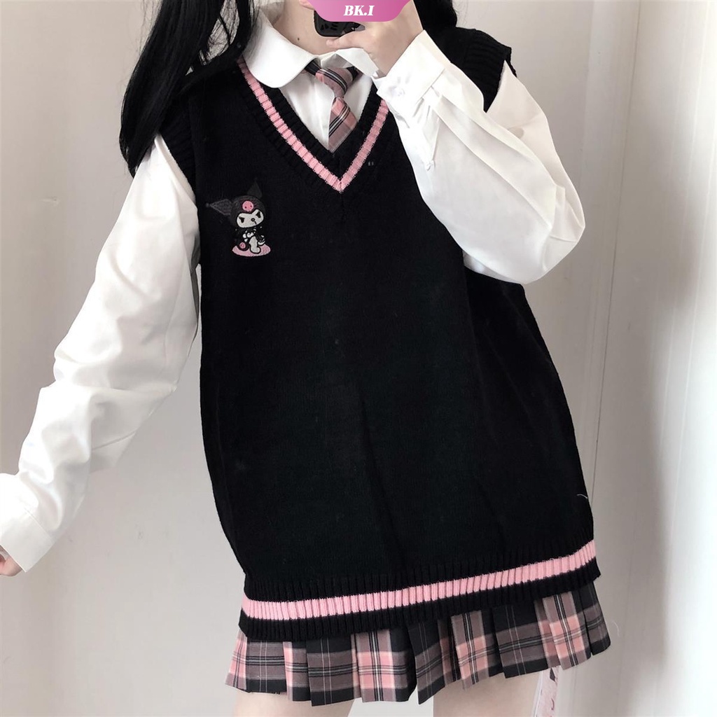 Áo Khoác Len Cổ Chữ V In Hình Kuromi Dễ Thương Cho Nữ