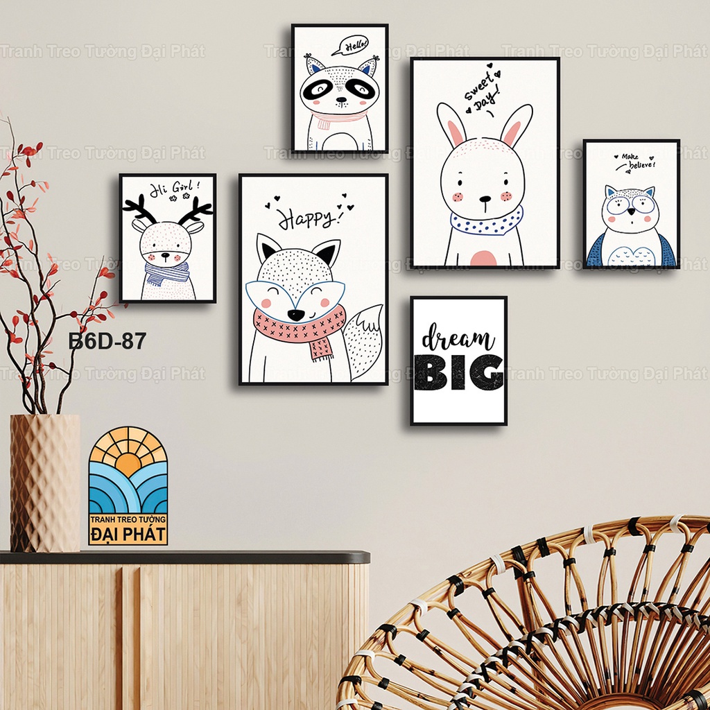 Set 6 Tranh Treo Tường Tráng Gương Đã Có Khung nhiều chủ đề tặng kèm đinh chuyên dụng