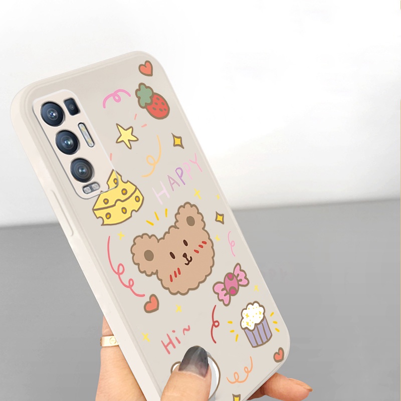 Ốp điện thoại silicon mềm viền vuông in hình gấu hoạt hình cho OPPO Reno6 Z 5G 5 Pro 4 4G 3 Reno2 Z F