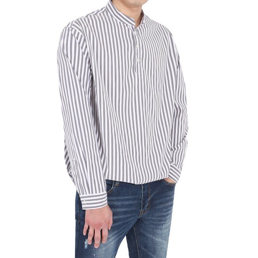 Áo sơ mi nam cổ trụ -sọc trắng xanh | BigBuy360 - bigbuy360.vn