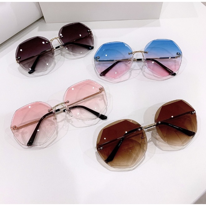 Mắt kính mát nữ ốc không viền 8805 màu khói xám, nâu trà, mận đỏ,hồng,xanh, gọng kính kim loại ôm mặt - Đạt chuẩn UV400