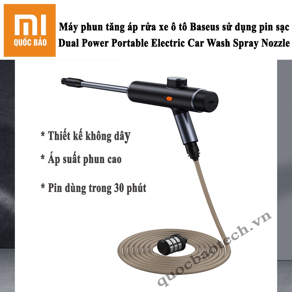 Máy rửa xe dùng pin Baseus Dual Power Portable Electric Car Wash Spray Nozzle- Tiện lợi, mạnh mẽ