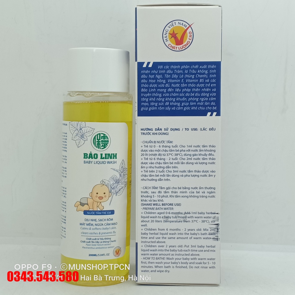 Dung dịch nước tắm em bé Bảo Linh chai 200ml