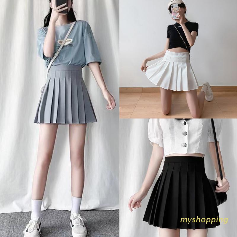 Chân Váy Xòe Chữ A Lưng Cao Màu Trơn Thời Trang Cho Nữ