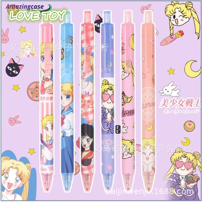 Set 6 Bút Mực Gel Hình Thủy Thủ Mặt Trăng Màu Đen Dễ Thương Cho Học Sinh