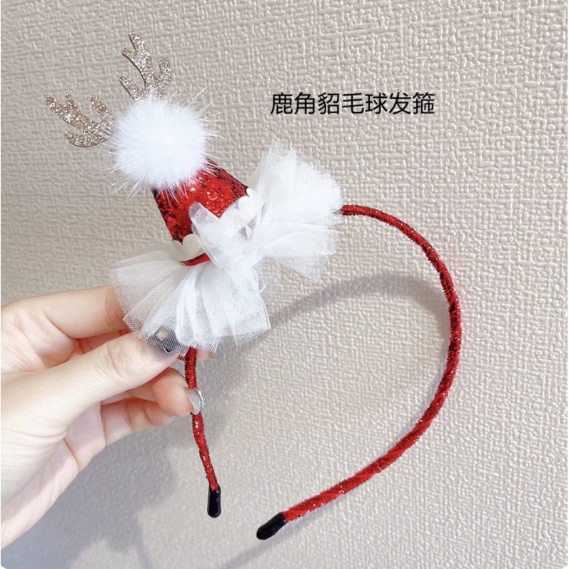 Bờm noel đính nơ đính mũ noel