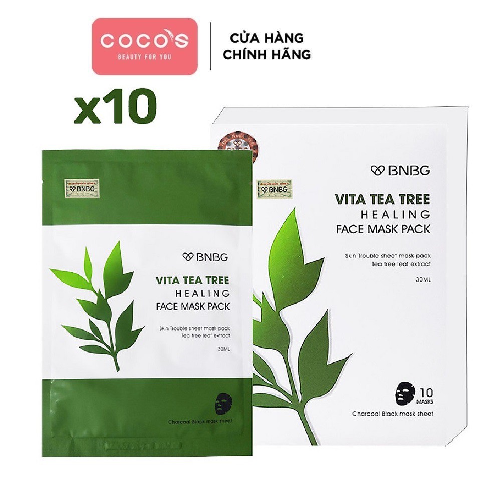 Combo 10 Mặt Nạ Giấy Chiết Xuất Tràm Trà Dành Cho Da Mụn BNBG Vita Tea Tree Healing Facial Mask (30mlx10) [BNBG TEATREE]