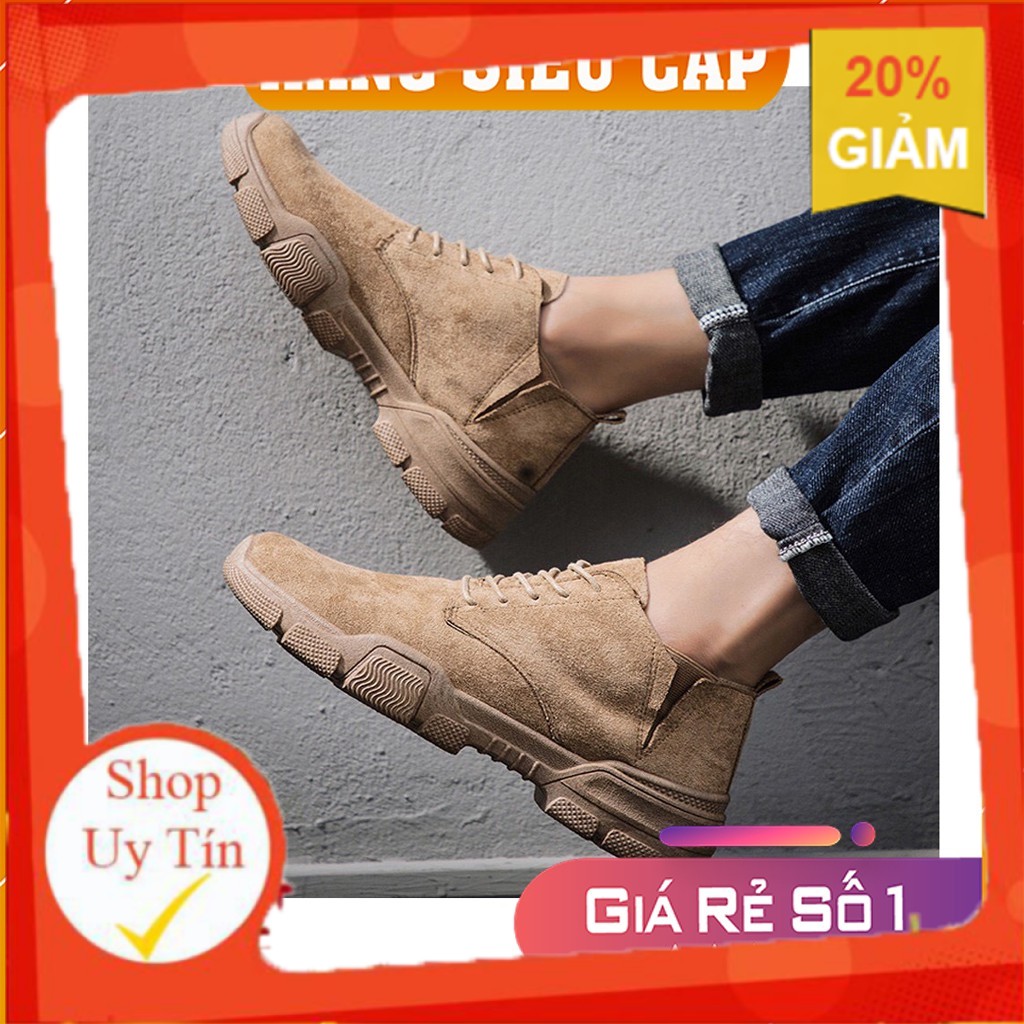 [HẠ GIÁ] Giày boot nam cao cổ chất da lộn chuẩn xịn tăng chiều cao, giày nam da lộn buộc dây Hàn Quố