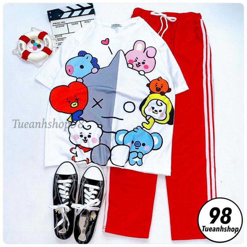 Nhiều Mẫu Set Đồ Bộ Quần Dài 3 Sọc -  Áo thun tay lỡ 3D cartoon hoạt hình phối quần jogger thể thao size 38-65kg