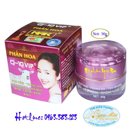 Kem Nám - Trắng Da - Tàn Nhang - Đồi Mồi - Thâm - Chống Nắng 9 in 1 Q-10 Phấn Hoa VIP (30g)