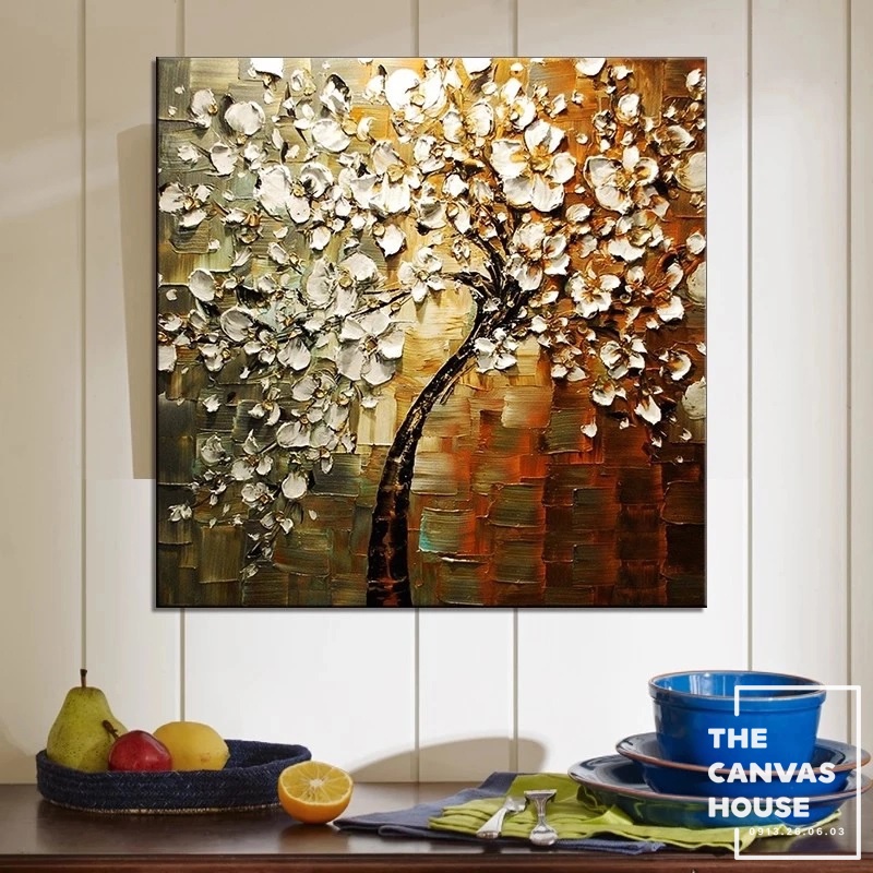 Tranh Canvas Cây Hoa Trắng 3D (Hình thật tại xưởng - Đã có khung, móc, đinh treo) - The Canvas House - S1HT