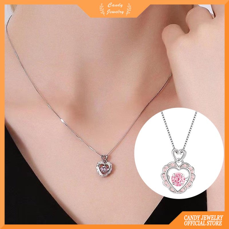 Vòng cổ MặT HìNh TráI Tim ĐíNh Đá Zircon MàU HồNg ThờI Trang Cho Nữ