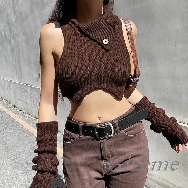 Áo Lửng Không Tay Cổ Cao Thời Trang Quyến Rũ Cho Nữ