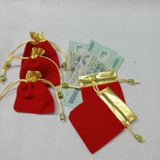 Combo 10 túi nhung đỏ chuông vàng