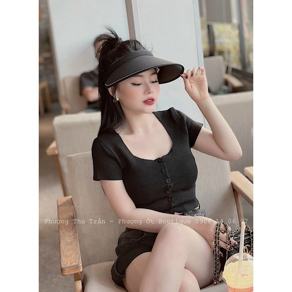 Áo len mềm trơn khuy tròn cổ U, dáng len croptop tay cộc và tay dài